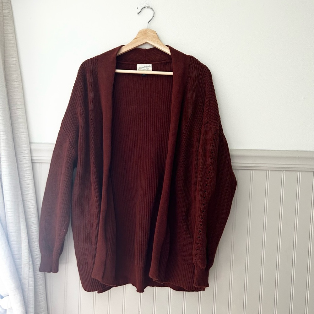 Universal Thread Medium Rich Burgundy Rust Open Front Knit Cotton Cardigan